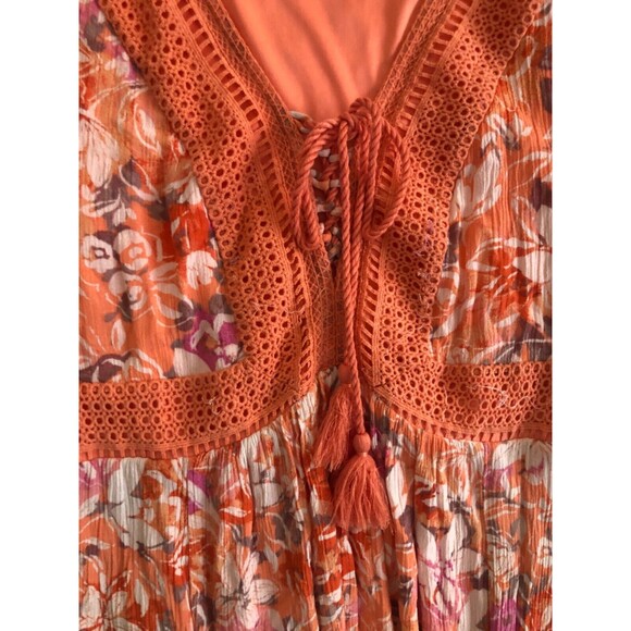 Torrid Women’s Size 0 (12 Large) Floral Maxi Dress Orange Pink Boho Crochet Trim - Picture 10 of 16